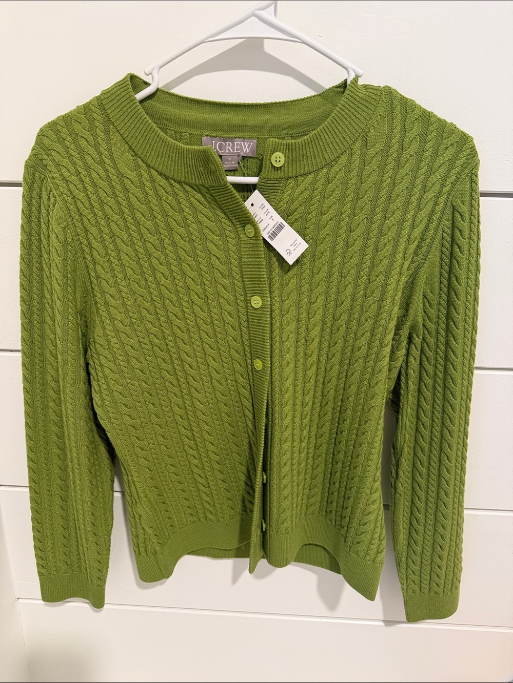 J. Crew Bright Lime Green Cable-Knit Button Cardigan